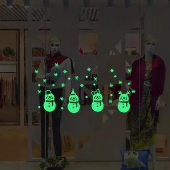 Рождественское свечение Снеговик настенные наклейки гостиная светящиеся наклейки оконный декор зелёный