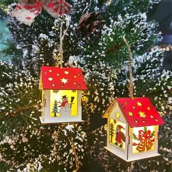 Рождественское светодиодное украшение деревянного дома, блестящая кабина, ремесло, миниатюрное светодиодное светящееся деревянное рождественское украшение на батарейках, рождественская елка своими руками Santa Claus