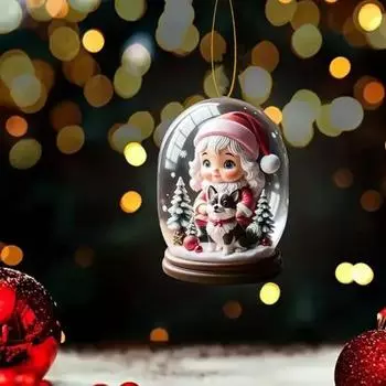 Рождественское украшение 2D Плоское акриловое подвесное украшение Мультяшная рождественская девочка и собака Подвеска для украшения каминной двери на елку Christmas