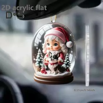 Рождественское украшение 2D Плоское акриловое подвесное украшение Мультяшная рождественская девочка и собака Подвеска для украшения каминной двери на елку Christmas