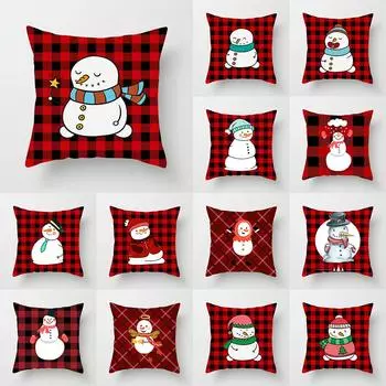 Рождественское украшение, черно-красная клетчатая наволочка с принтом для дома, гостиной, дивана, украшение, наволочка 45*45 см 40X40CM