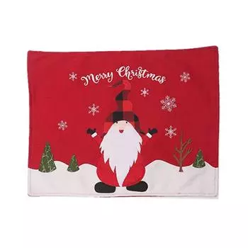 Рождественское украшение для дома Мультяшный безликий старик Вышитые буквы Клетчатый коврик для стола Серый Рождественское украшение для дома