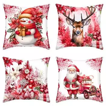 Рождественское украшение для дома, наволочка для подушки Санта-Клаус, снеговик, олень, принт, диванная подушка, набор для украшения комнаты, подарок другу 40x40cm