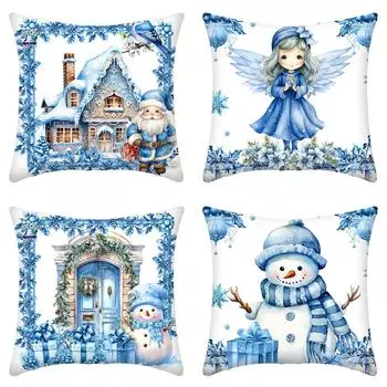 Рождественское украшение для дома, наволочка для подушки, Санта-Клаус, снеговик, маленький ангел, напечатанный диван, подушка, набор для украшения комнаты, подарок другу 40x40cm