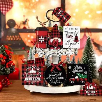 Рождественское украшение для многоуровневого подноса, Рождественский стол, знак, декор, столешница, деревянная крытая зимняя ферма, домашняя вечеринка, полка для дома, украшение One Size