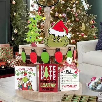 Рождественское украшение для многоуровневого подноса, Рождественский стол, знак, декор, столешница, деревянная крытая зимняя ферма, домашняя вечеринка, полка для дома, украшение One Size