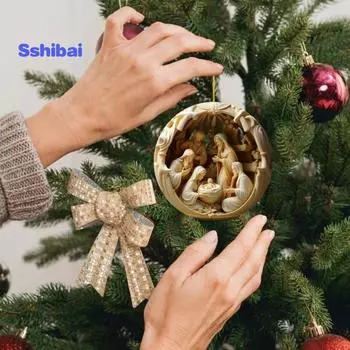 Рождественское украшение для Рождества, 3D-эффект, принт, акриловое многоразовое украшение для дома и улицы, рождественская елка, круглое рождение Иисуса Спасителя, подвесное украшение A