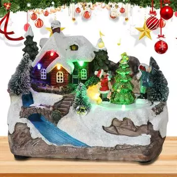 Рождественское украшение дома со светодиодными лампами, вращающаяся музыкальная статуя из смолы, снежные украшения для дома, рождественские украшения для рабочего стола, подарки