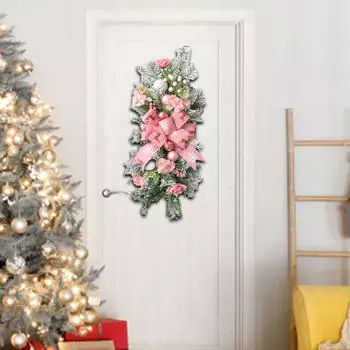 Рождественское украшение двери с бантом, искусственный венок для дома и сада Red