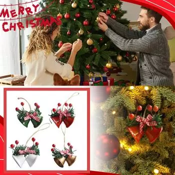 Рождественское украшение Двойной рождественский колокольчик Окно Рождественская елка Подвеска Ручная работа Diy Аксессуары Металлический колокольчик Подвеска One Size золотой