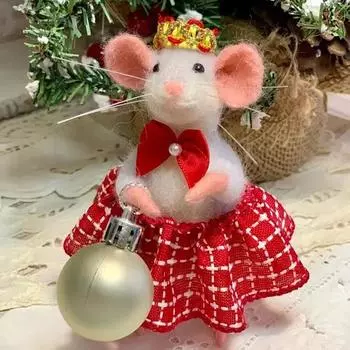 Рождественское украшение из фетра в виде мыши, ручная работа, мини-фигурка мыши, пушистое украшение в виде животного с праздничной одеждой