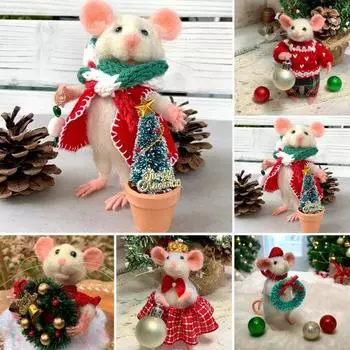 Рождественское украшение из фетра в виде мыши, ручная работа, мини-фигурка мыши, пушистое украшение в виде животного с праздничной одеждой для домашнего декора праздничного стола A