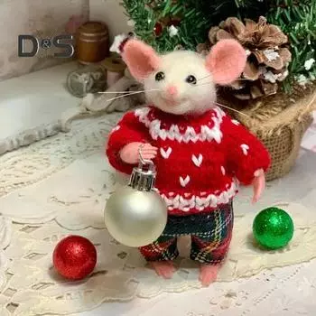 Рождественское украшение из фетра в виде мыши, ручная работа, мини-фигурка мыши, пушистое украшение в виде животного с праздничной одеждой для домашнего декора праздничного стола A