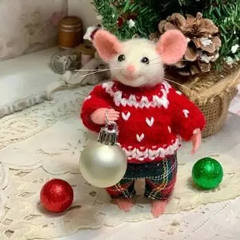 Рождественское украшение из фетра в виде мыши, ручная работа, мини-фигурка мыши, пушистое украшение в виде животного с праздничной одеждой для домашнего декора праздничного стола A