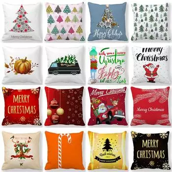 Рождественское украшение, красочный чехол для подушки, чехол для подушки с буквенным принтом Санта-Клауса, простой чехол для подушки 40x40cm