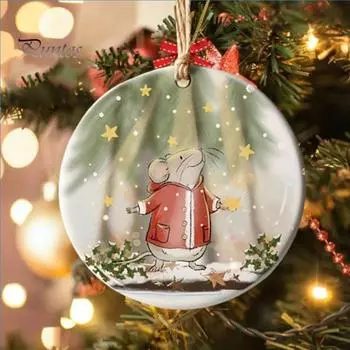 Рождественское украшение, круглая акриловая подвеска на елку, мультяшная крыса в красной куртке, подвесное украшение для рождественской елки, автомобиля, домашнего декора A