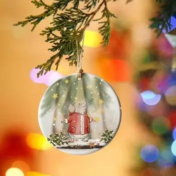 Рождественское украшение, круглая акриловая подвеска на елку, мультяшная крыса в красной куртке, подвесное украшение для рождественской елки, автомобиля, домашнего декора A