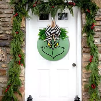Рождественское украшение на дверь, деревянная подвесная табличка, венок на входную дверь, наружное внутреннее настенное украшение, рождественский праздник