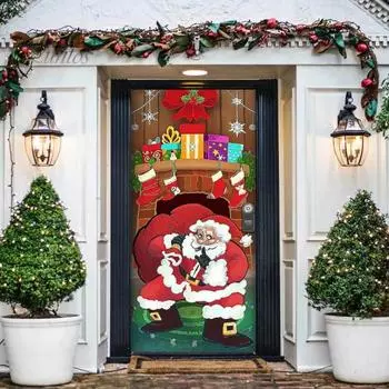 Рождественское украшение на дверь, Санта-Клаус, фон, рождественское подвесное покрытие на дверь, легко устанавливается, многоразовое покрытие на дверь для декора вечеринки B