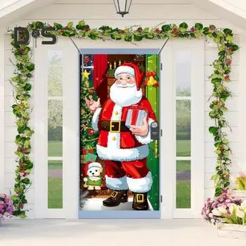 Рождественское украшение на дверь, Санта-Клаус, фон, рождественское подвесное покрытие на дверь, легко устанавливается, многоразовое покрытие на дверь для декора вечеринки H