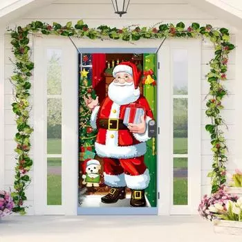 Рождественское украшение на дверь, Санта-Клаус, фон, рождественское подвесное покрытие на дверь, легко устанавливается, многоразовое покрытие на дверь для декора вечеринки B