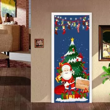 Рождественское украшение на дверь Санта-Клаус на переднюю дверь баннер с надписью «Веселое Рождество» для вечеринок в честь Нового года A