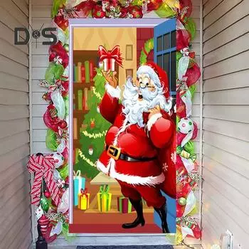 Рождественское украшение на дверь, Санта-Клаус, рождественская елка, обложка для входной двери, подвесной баннер для праздничного домашнего декора E