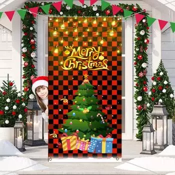 Рождественское украшение на дверь, Санта-Клаус, рождественская елка, обложка для входной двери, подвесной баннер для праздничного домашнего декора
