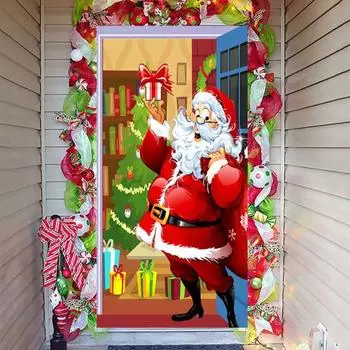 Рождественское украшение на дверь, Санта-Клаус, рождественская елка, обложка для входной двери, подвесной баннер для праздничного домашнего декора