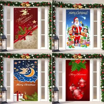 Рождественское украшение на дверь, ткань, праздничная вечеринка, наклейка на дверь, подвесная ткань, украшение на дверь комнаты, гобелен 90x200 cm