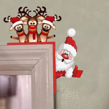 Рождественское украшение на дверную раму, деревенский деревянный Санта-Клаус, лось, гном, эльф, левый и правый угол двери, знак, украшение на край передней двери, праздничное украшение Left
