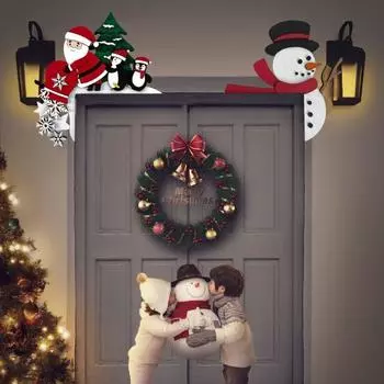 Рождественское украшение на дверную раму, металлическая шапка Санта-Клауса, собака, кошка, лось, снеговик, рождественская елка, дверной угол, знак, украшение на край передней двери, украшение для сидения I