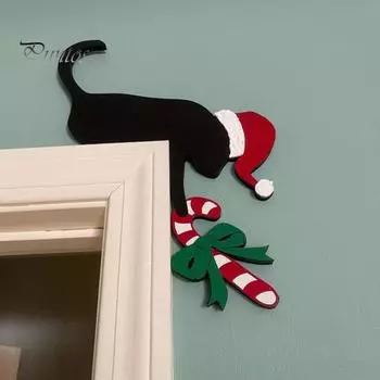 Рождественское украшение на дверную раму, металлическая шапка Санта-Клауса, собака, кошка, лось, снеговик, рождественская елка, дверной угол, знак, украшение на край передней двери, украшение для сидения I