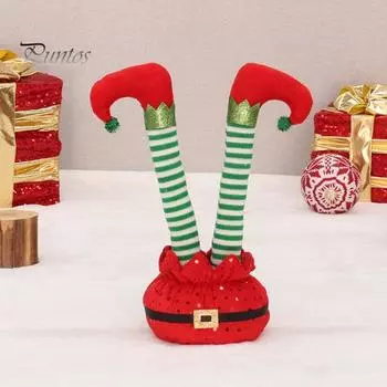 Рождественское украшение на ногу эльфа, перевернутое красное, зеленое, белое, полосатое, с блестками, с поясом, гибкое настольное украшение, праздничные принадлежности для вечеринок зелёный