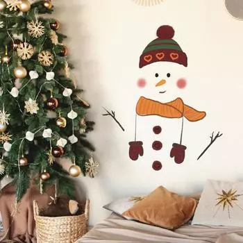 Рождественское украшение на палку Снеговик Дверь спальни кабинета с красивыми декоративными наклейками на стену 40*60CM/fun-e137