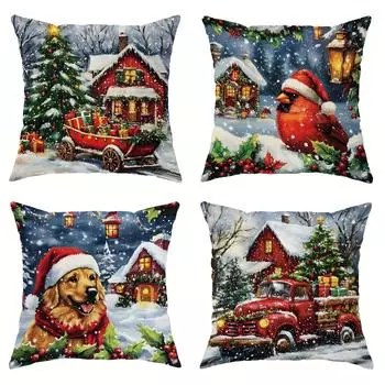 Рождественское украшение наволочка автомобиль карета рождественский подарок узор дизайн подходит для дома гостиная диван подушка чехол 40x40cm