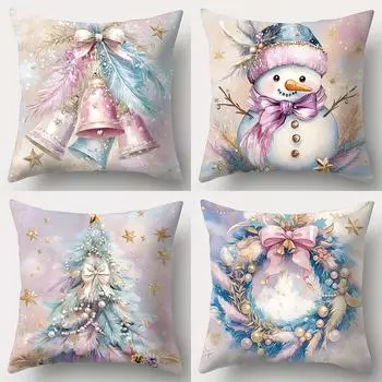 Рождественское украшение наволочка цвет колокольчики снеговик гирлянда узор гостиная диван подушка чехол комната украшение дома 40x40cm