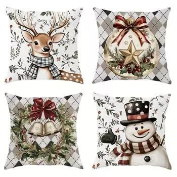 Рождественское украшение наволочка гирлянда колокольчик снеговик олененок узор подходит для дома комната диван подушка чехол праздничный подарок 40x40cm