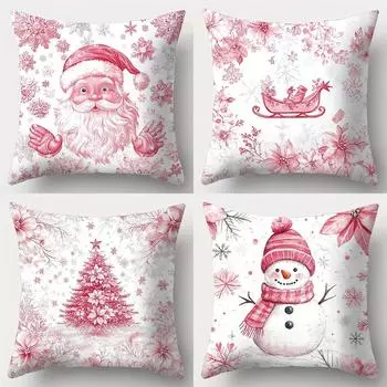 Рождественское украшение наволочка новогодний подарок розовый Санта-Клаус снеговик узор украшение для дома чехол для диванной подушки 40x40cm