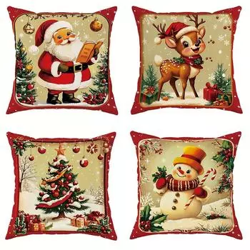 Рождественское украшение наволочка новогодний подарок Санта Клаус олененок снеговик узор украшение для дома диванная подушка чехол 40x40cm