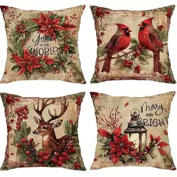 Рождественское украшение наволочка ретро рождественское красное платье епископ олень гирлянда принт диванная подушка чехол украшение для дома 40x40cm