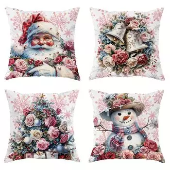 Рождественское украшение наволочка роза Санта Клаус Снеговик Рождественская елка узор подходит для дома комната диван подушка чехол 40x40cm