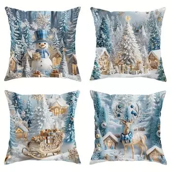 Рождественское украшение наволочка с рисунком зимней рождественской елки и снеговика подойдет для дома, комнаты, дивана, наволочки для подушки, подарок 40x40cm