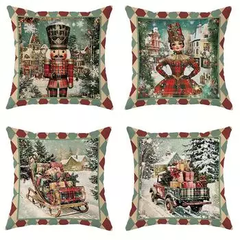 Рождественское украшение наволочка щелкунчик карета машина подарочная коробка узор подходит для дома комната диван подушка чехол новогодний подарок 40x40cm