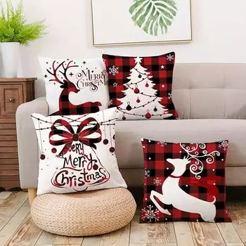Рождественское украшение наволочка Веселое Рождество палевый красный клетчатый узор гостиная диван подушка люкс комната украшение дома 40x40cm