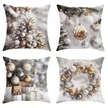 Рождественское украшение наволочка зимняя новогодняя елка цветной шар гирлянда узор подходит для дома комната диван подушка чехол 40x40cm