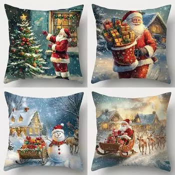Рождественское украшение наволочка Зимняя снежная сцена Санта-Клаус и подарок наволочка диванная подушка комплект комната украшение дома 40x40cm