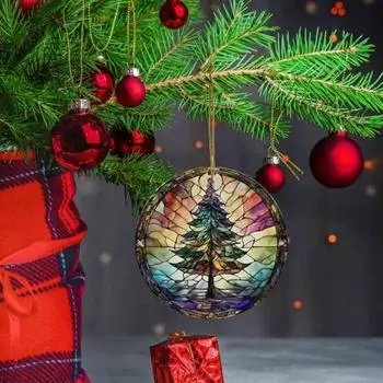 Рождественское украшение, окрашенное акриловое, подвесное украшение на рождественскую елку, круглое, праздничное украшение для каминного окна A