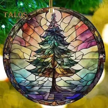 Рождественское украшение, окрашенное акриловое, подвесное украшение на рождественскую елку, круглое, праздничное украшение для каминного окна A