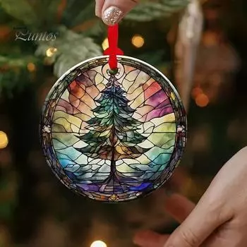 Рождественское украшение, окрашенное акриловое, подвесное украшение на рождественскую елку, круглое, праздничное украшение для каминного окна A